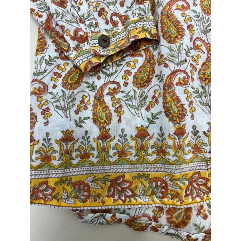 Gypsy 05 Blouse Womens Small Orange Paisley Excellent Smocked Tassel‎ Tie Top